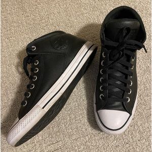 New Black Leather Converse-Never worn